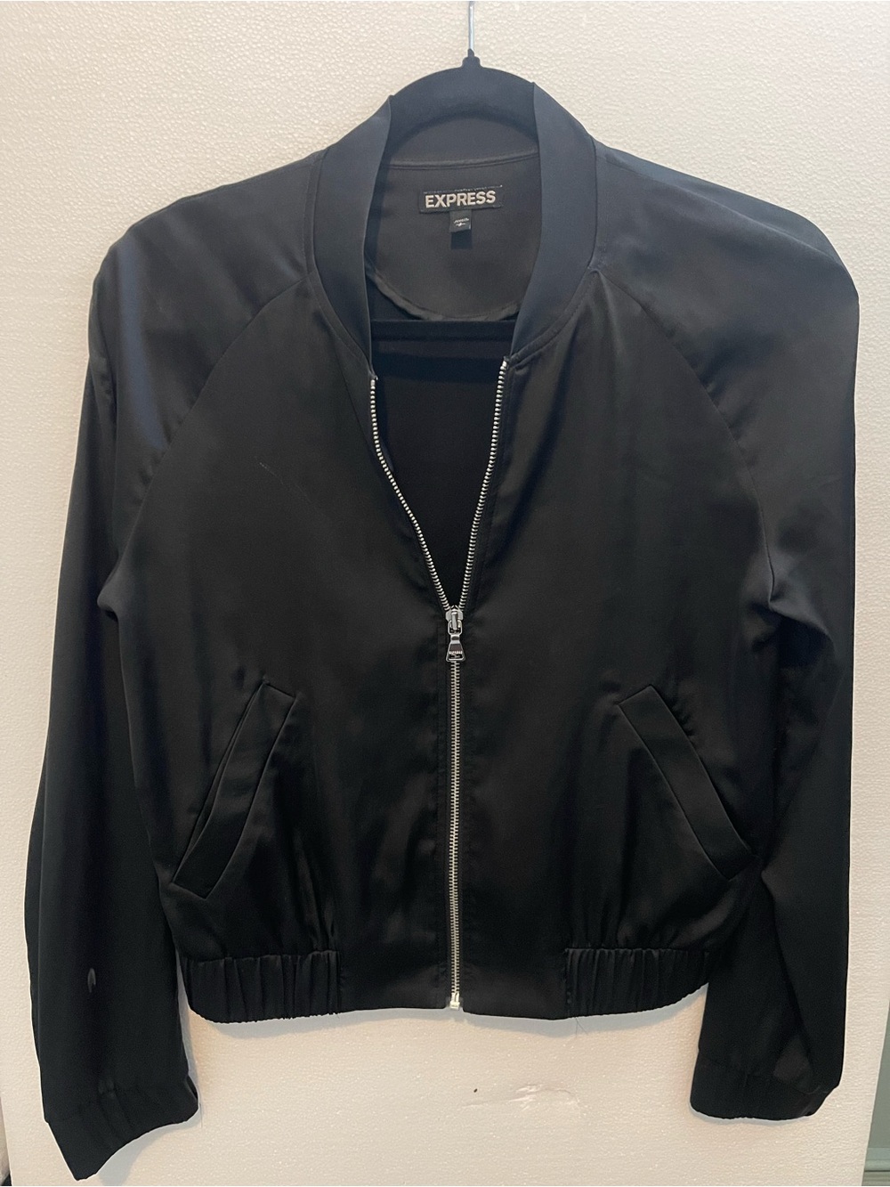 Express Black Satin Bomber Jacket
